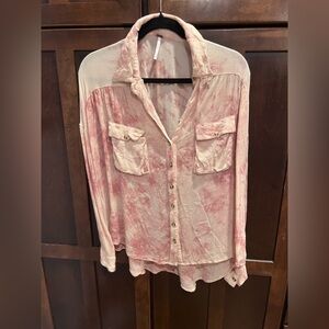 Free people Sheer Pink Button-Up Women's Top